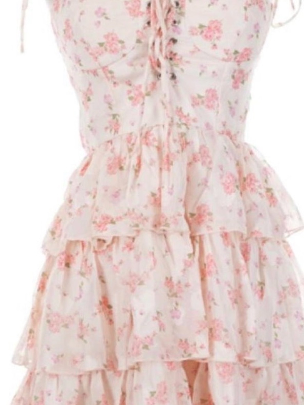 Altar'd State Cream and Pink Floral Tiered Dress